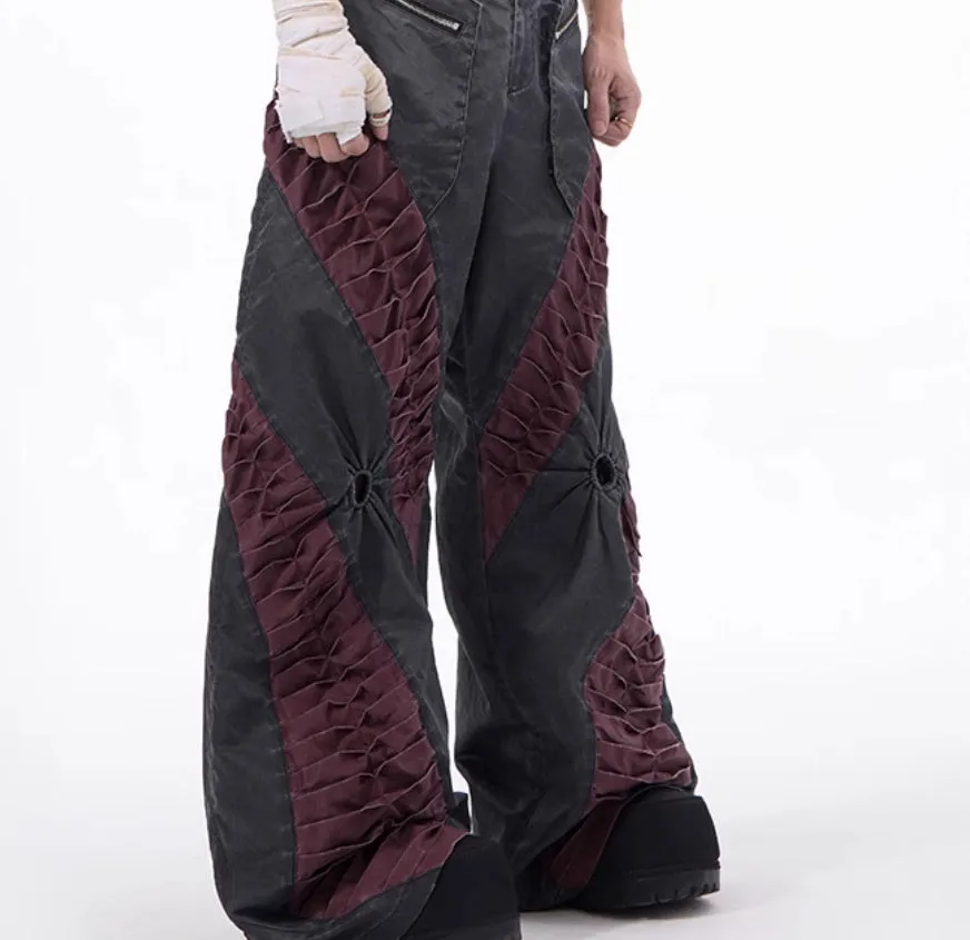 Retro three-dimensional keel casual trousers in grey rayon viscose fabric with straight hem