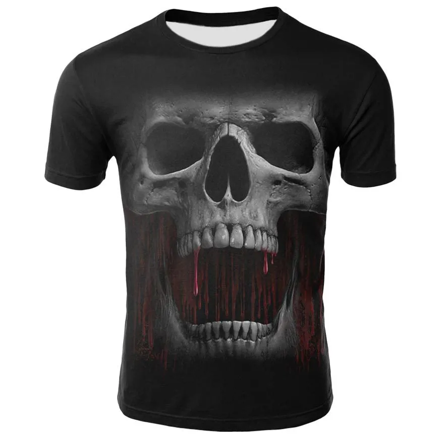 Smoking skull 3D digital print T-shirt on slim fit round neck short sleeve milk silk fabric.