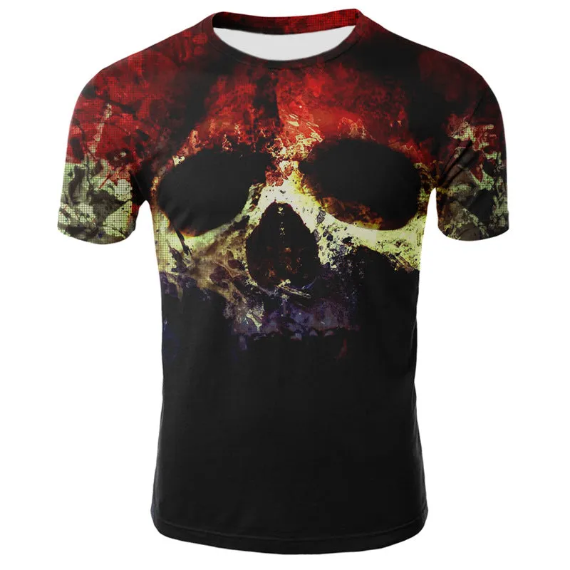 Smoking skull 3D digital print T-shirt on slim fit round neck short sleeve milk silk fabric.