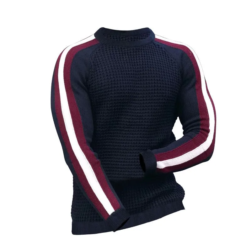 Men's contrast slim bottom sports casual sweater in cotton blend, available in multiple colours including white and navy blue