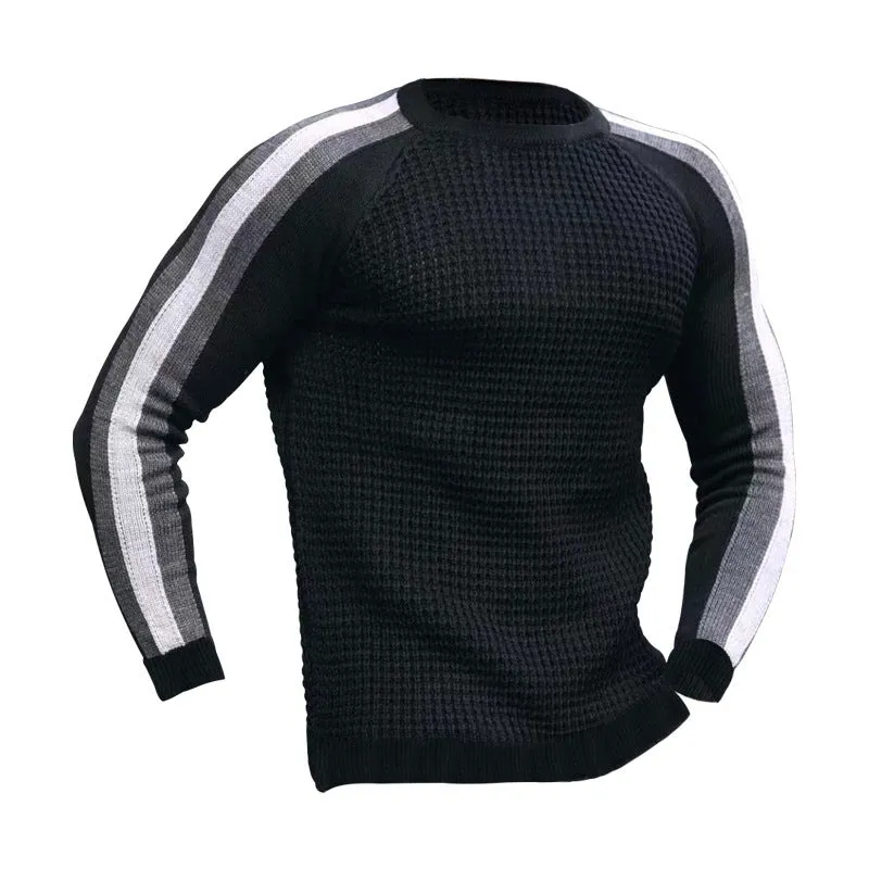 Men's contrast slim bottom sports casual sweater in cotton blend, available in multiple colours including white and navy blue