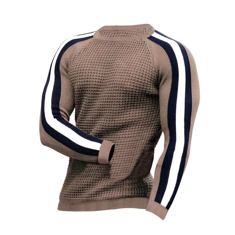 Men's contrast slim bottom sports casual sweater in cotton blend, available in multiple colours including white and navy blue