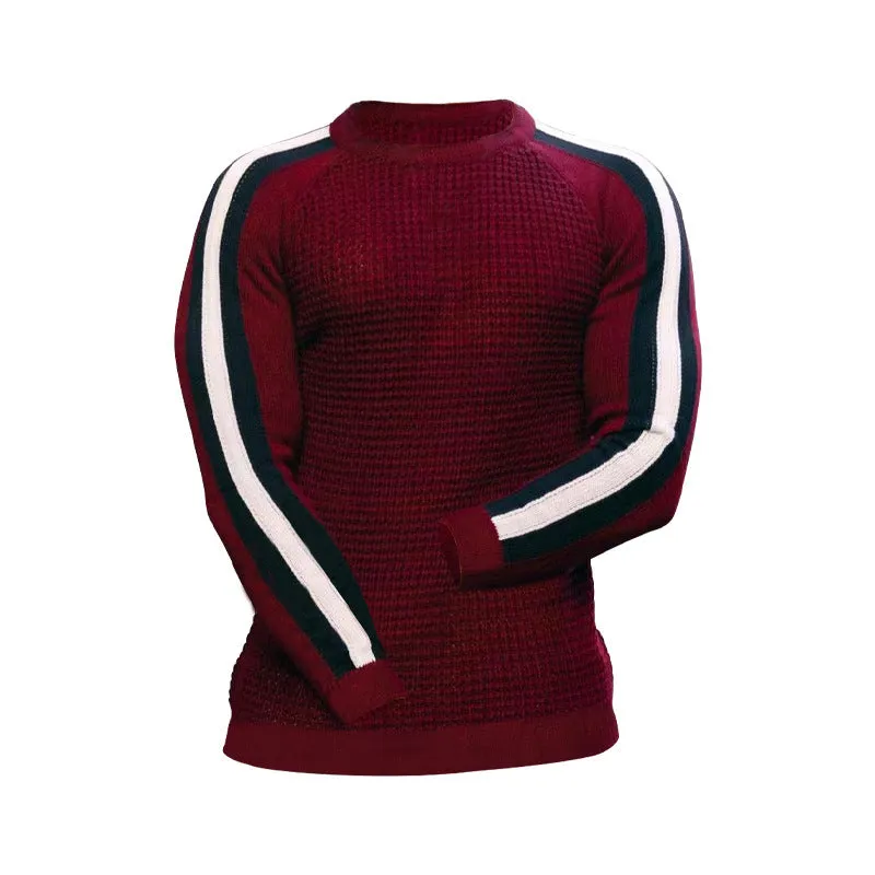 Men's contrast slim bottom sports casual sweater in cotton blend, available in multiple colours including white and navy blue