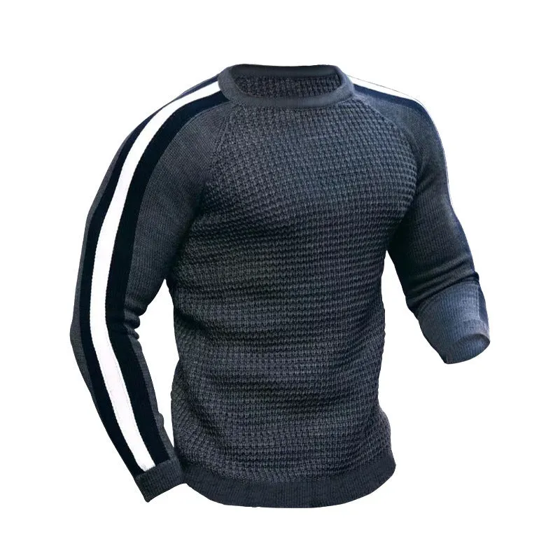 Men's contrast slim bottom sports casual sweater in cotton blend, available in multiple colours including white and navy blue