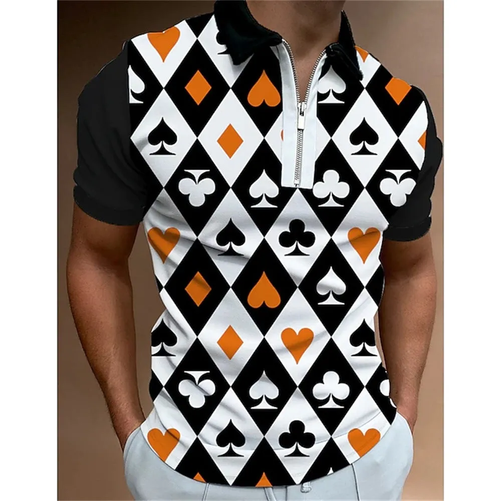 Men's 3D printed striped sleeveless polo shirt in silk and linen blend, loose fit, side view