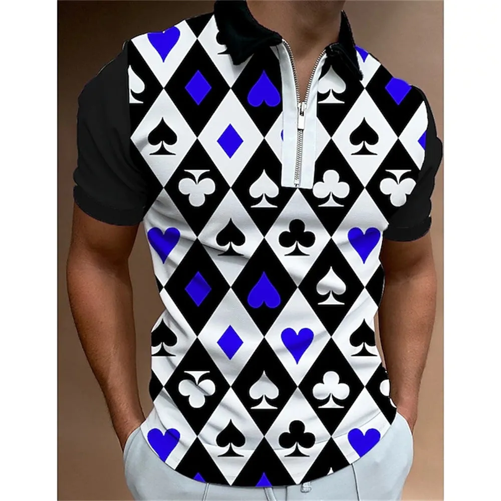 Men's 3D printed striped sleeveless polo shirt in silk and linen blend, loose fit, side view