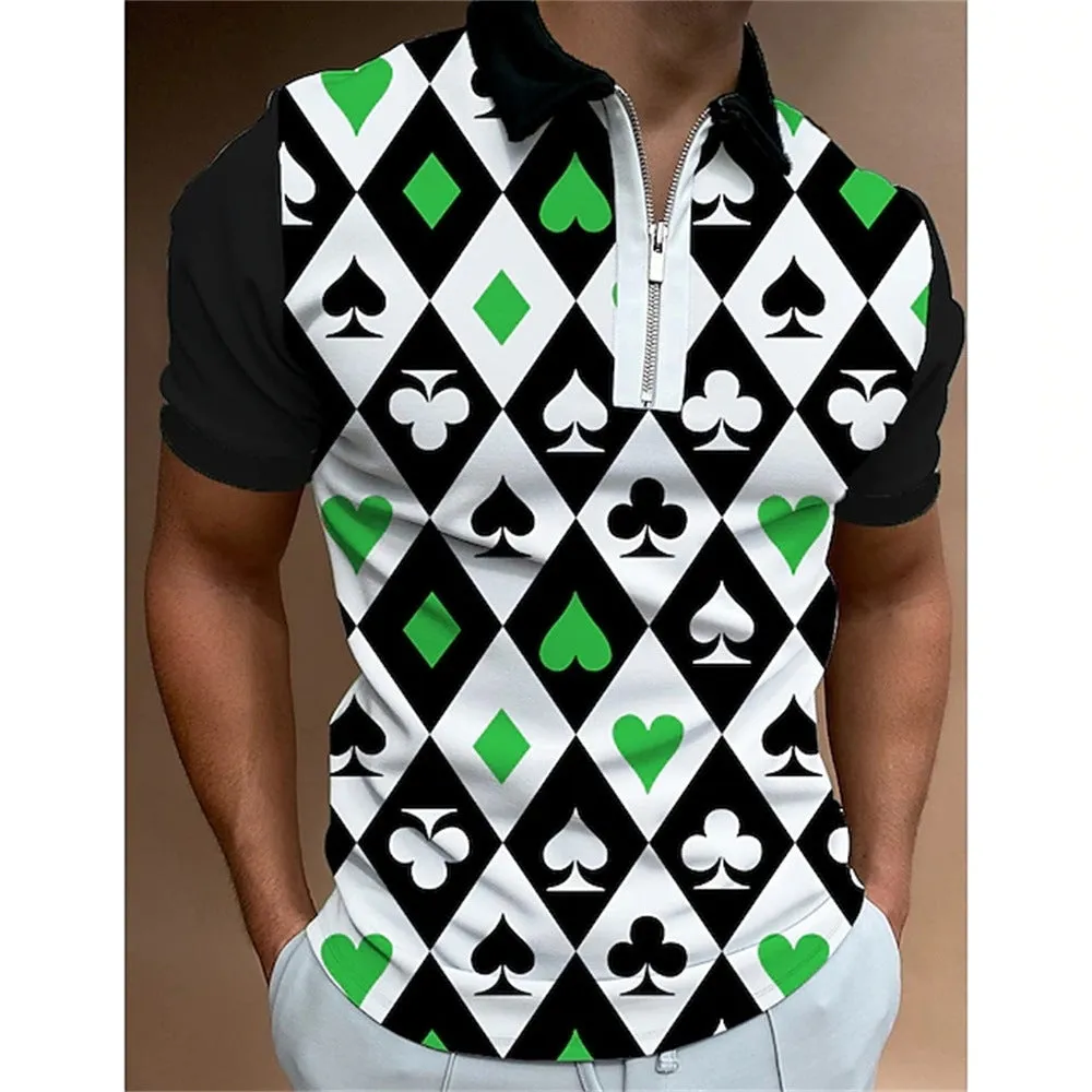 Men's 3D printed striped sleeveless polo shirt in silk and linen blend, loose fit, side view