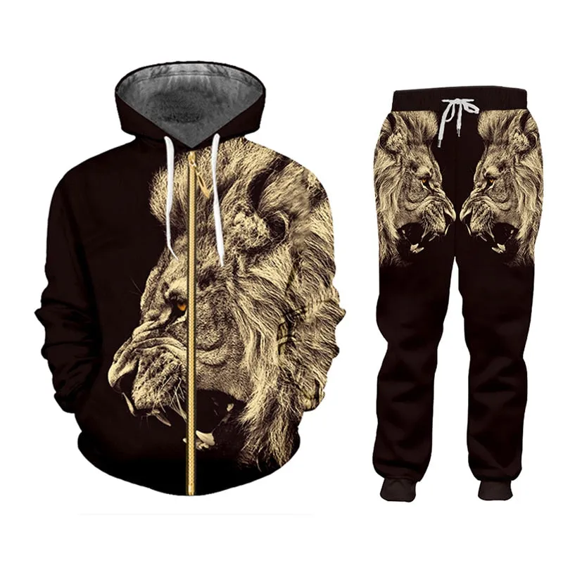 Men's casual tracksuit with hoodie and pants, digital print, goose down fill, available in sizes S to 6XL