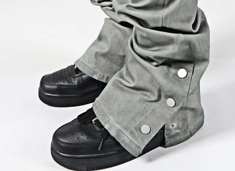 Elastic casual heavy duty flare jeans in cotton stretch denim with multi pockets, mid waist, straight leg, available in green and khaki