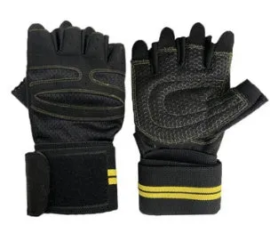 Black half finger fitness gloves with silicone antiskid palm on palm side, three sizes available