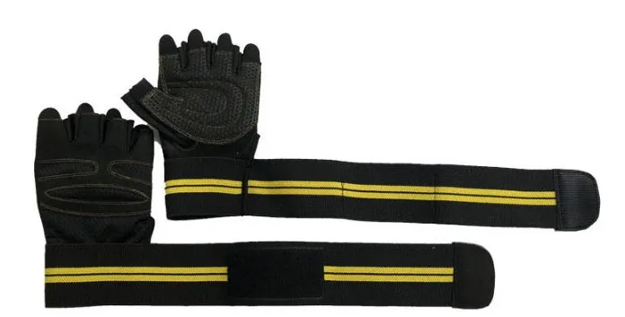 Black half finger fitness gloves with silicone antiskid palm on palm side, three sizes available