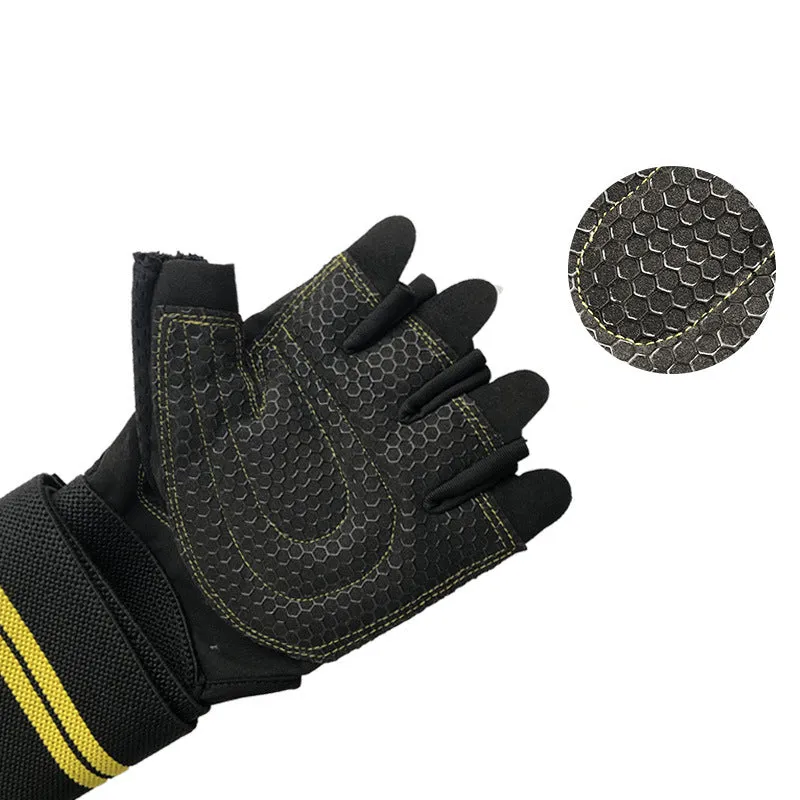 Black half finger fitness gloves with silicone antiskid palm on palm side, three sizes available