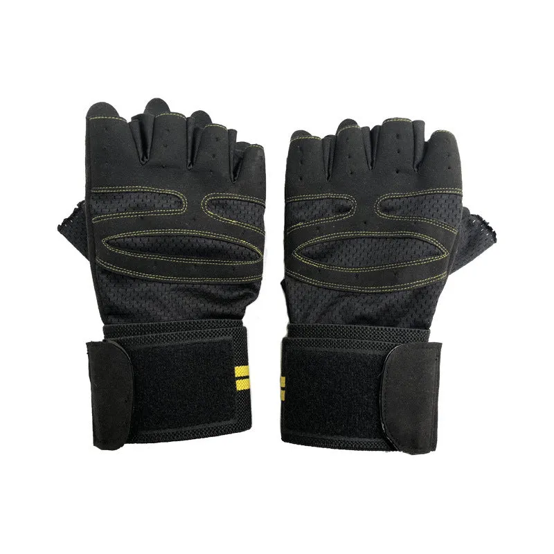 Black half finger fitness gloves with silicone antiskid palm on palm side, three sizes available