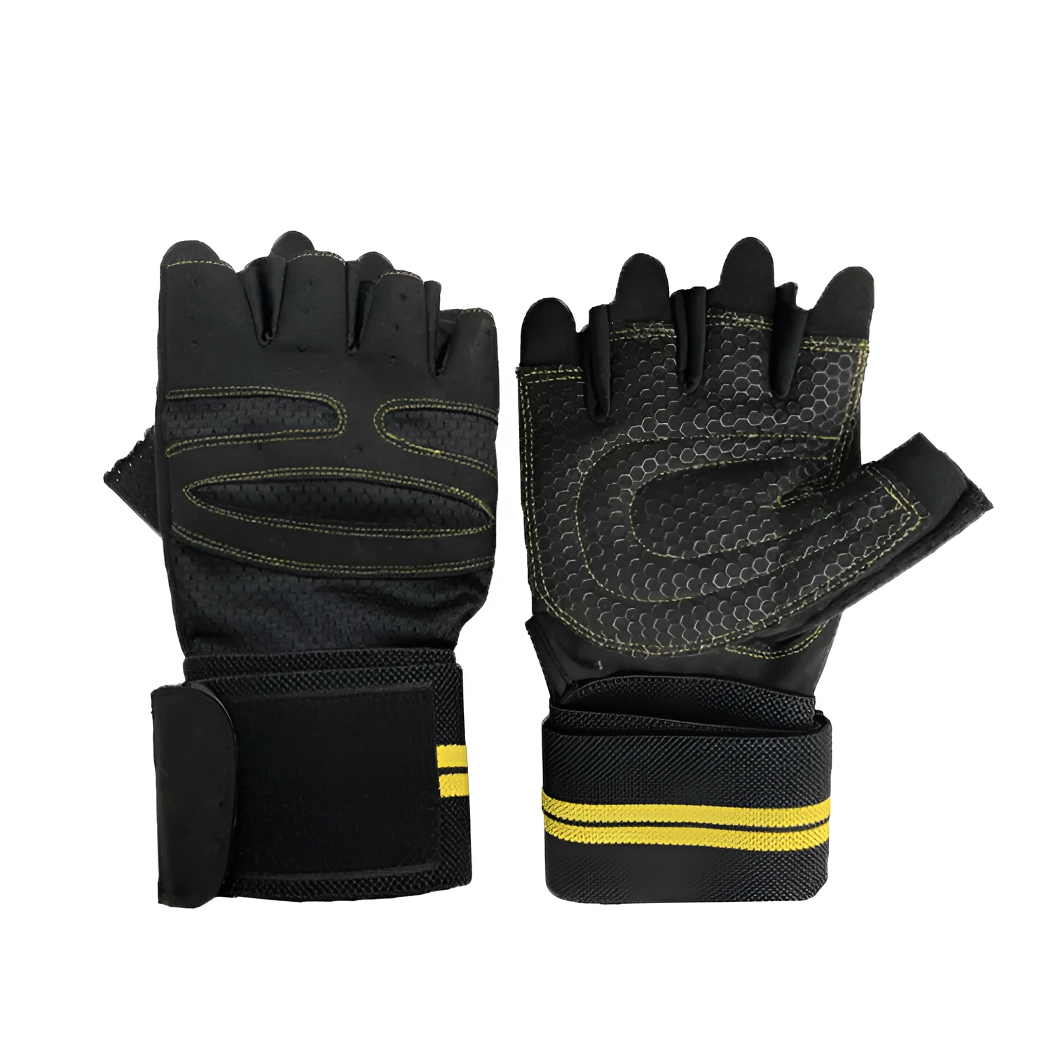 Black half finger fitness gloves with silicone antiskid palm on palm side, three sizes available