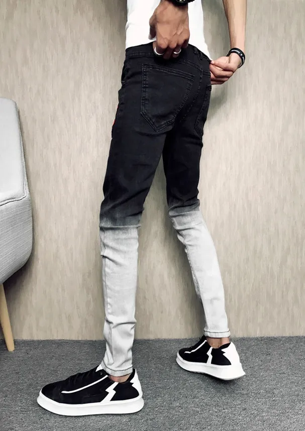 Black high-waist rose-embroidered shredded stretch denim jeans for women