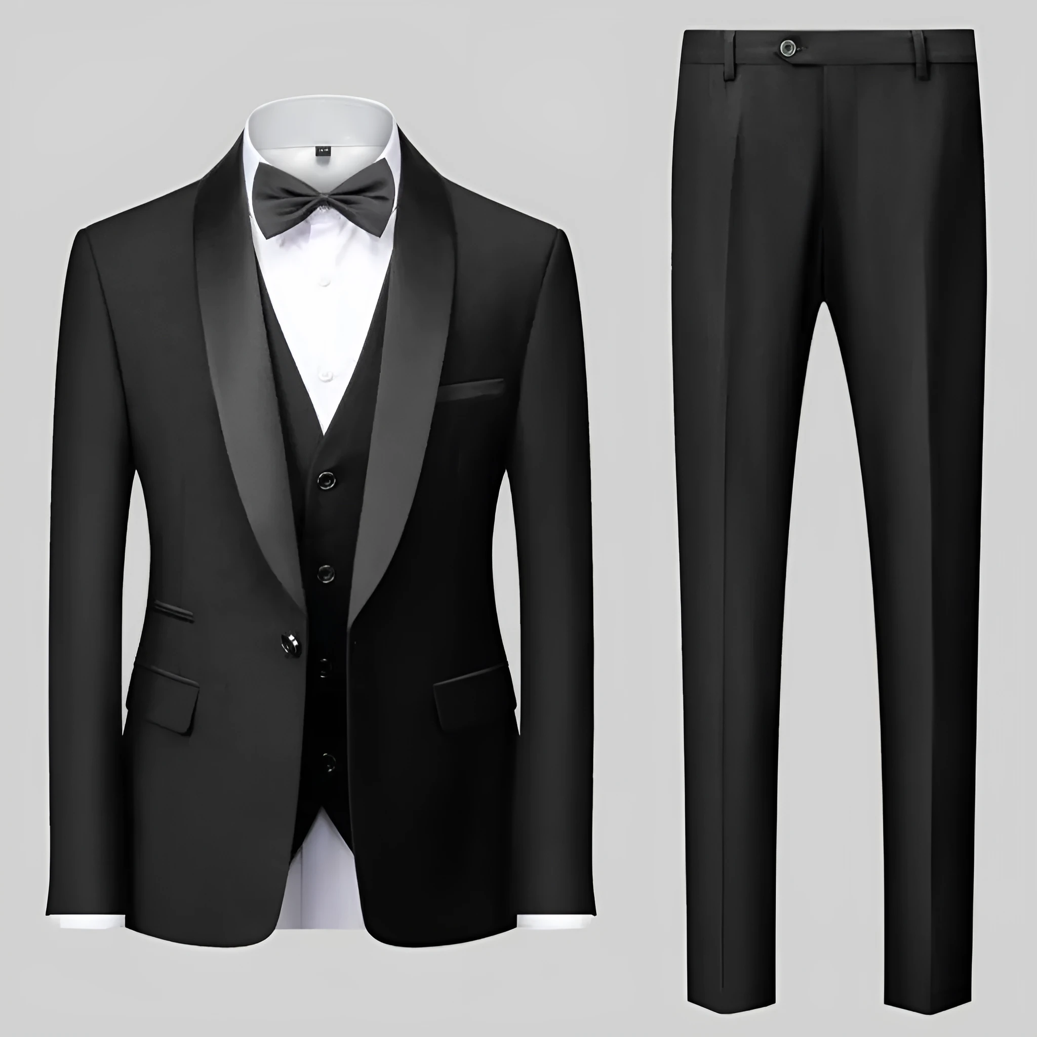 Men's slim-fit three-piece suit set in green fruit collar style, cotton blend fabric, for wedding and stage use.