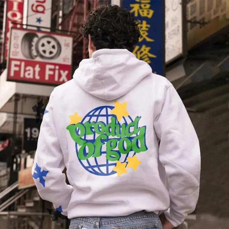 Men's polyester pullover hoodie with drawstring hood and front pocket in blue