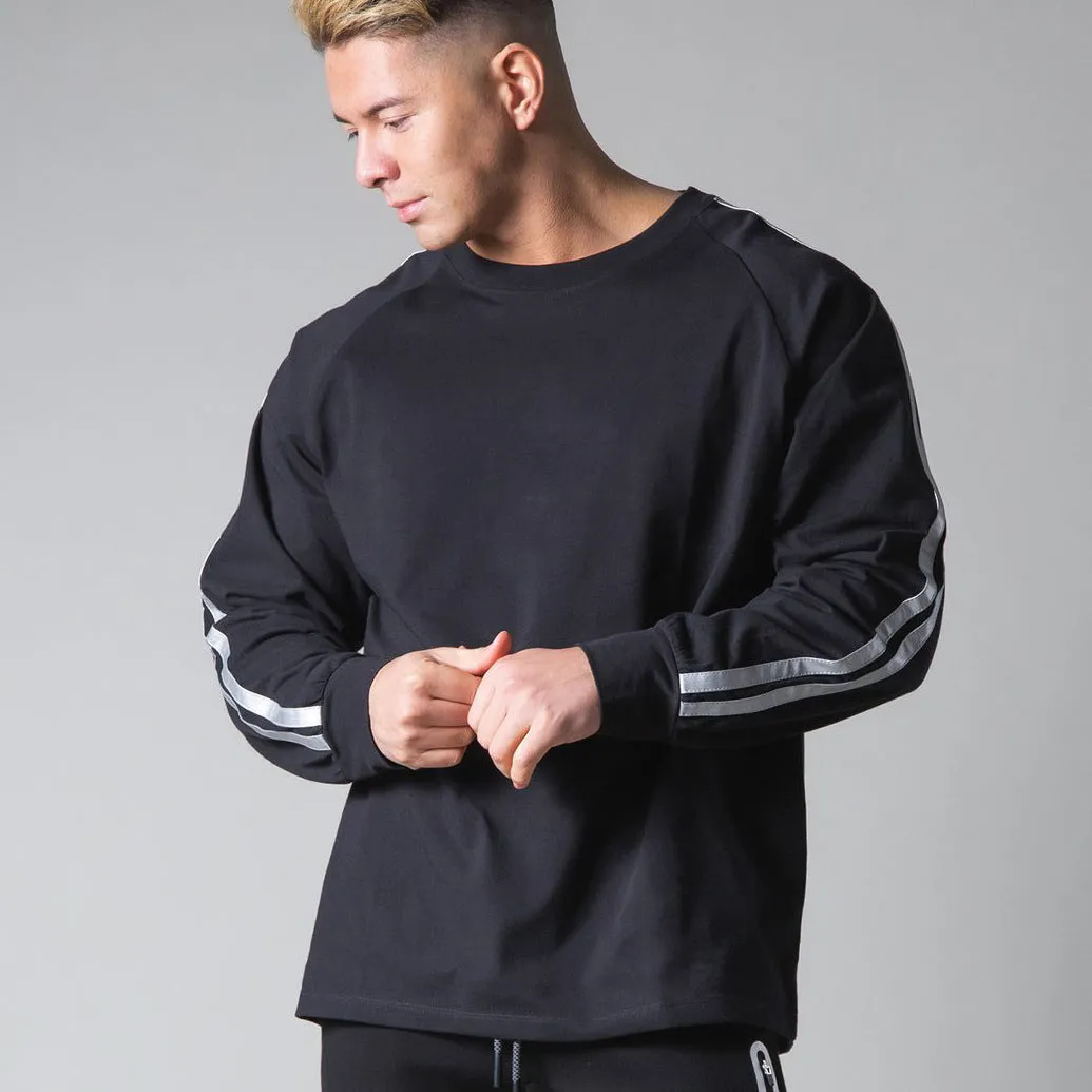 Mens stretch long sleeve cotton sports bottoming shirt in black round neck design