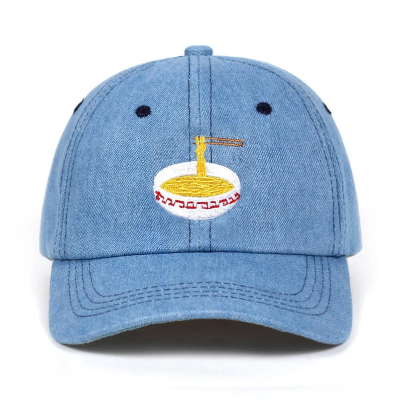 Cotton baseball cap with duck tongue brim and embroidered front Korean style in blue