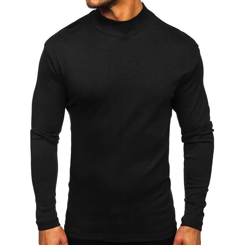 Men's autumn winter Dralon polyester high-neck long-sleeve pullover in solid colour, slim fit, US sizes S-2XL