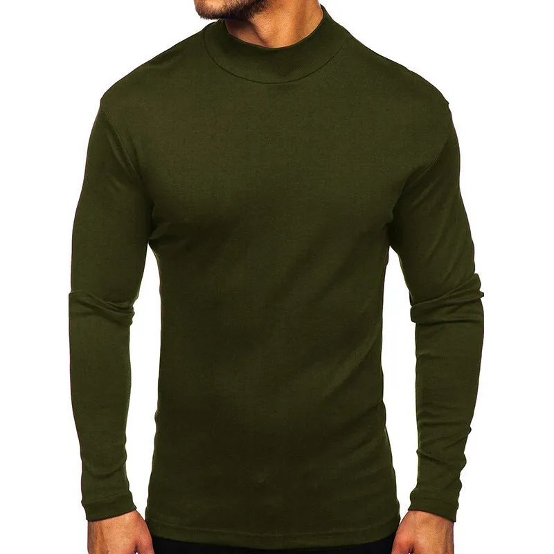 Men's autumn winter Dralon polyester high-neck long-sleeve pullover in solid colour, slim fit, US sizes S-2XL