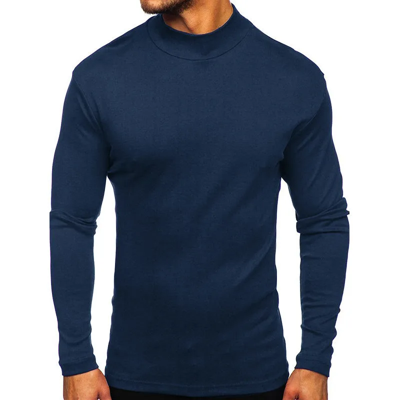 Men's autumn winter Dralon polyester high-neck long-sleeve pullover in solid colour, slim fit, US sizes S-2XL