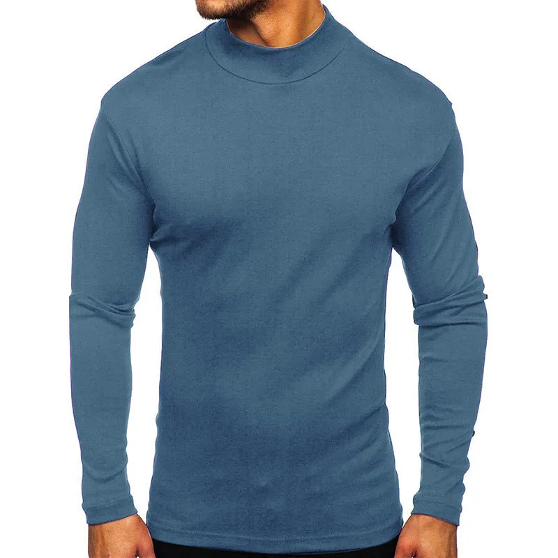 Men's autumn winter Dralon polyester high-neck long-sleeve pullover in solid colour, slim fit, US sizes S-2XL