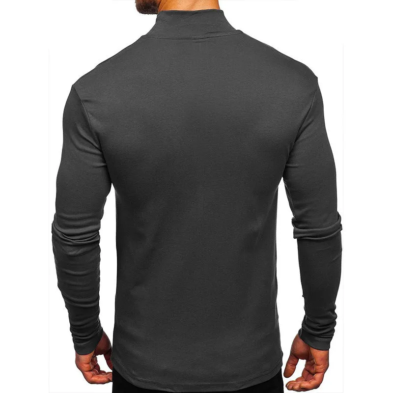 Men's autumn winter Dralon polyester high-neck long-sleeve pullover in solid colour, slim fit, US sizes S-2XL