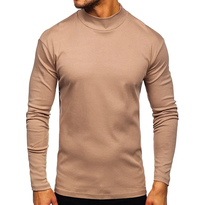 Men's autumn winter Dralon polyester high-neck long-sleeve pullover in solid colour, slim fit, US sizes S-2XL