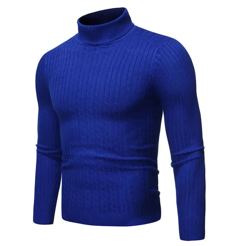 Men's slim-fit high neck twist knit sweater in beige, acrylic blend, long sleeve pullover