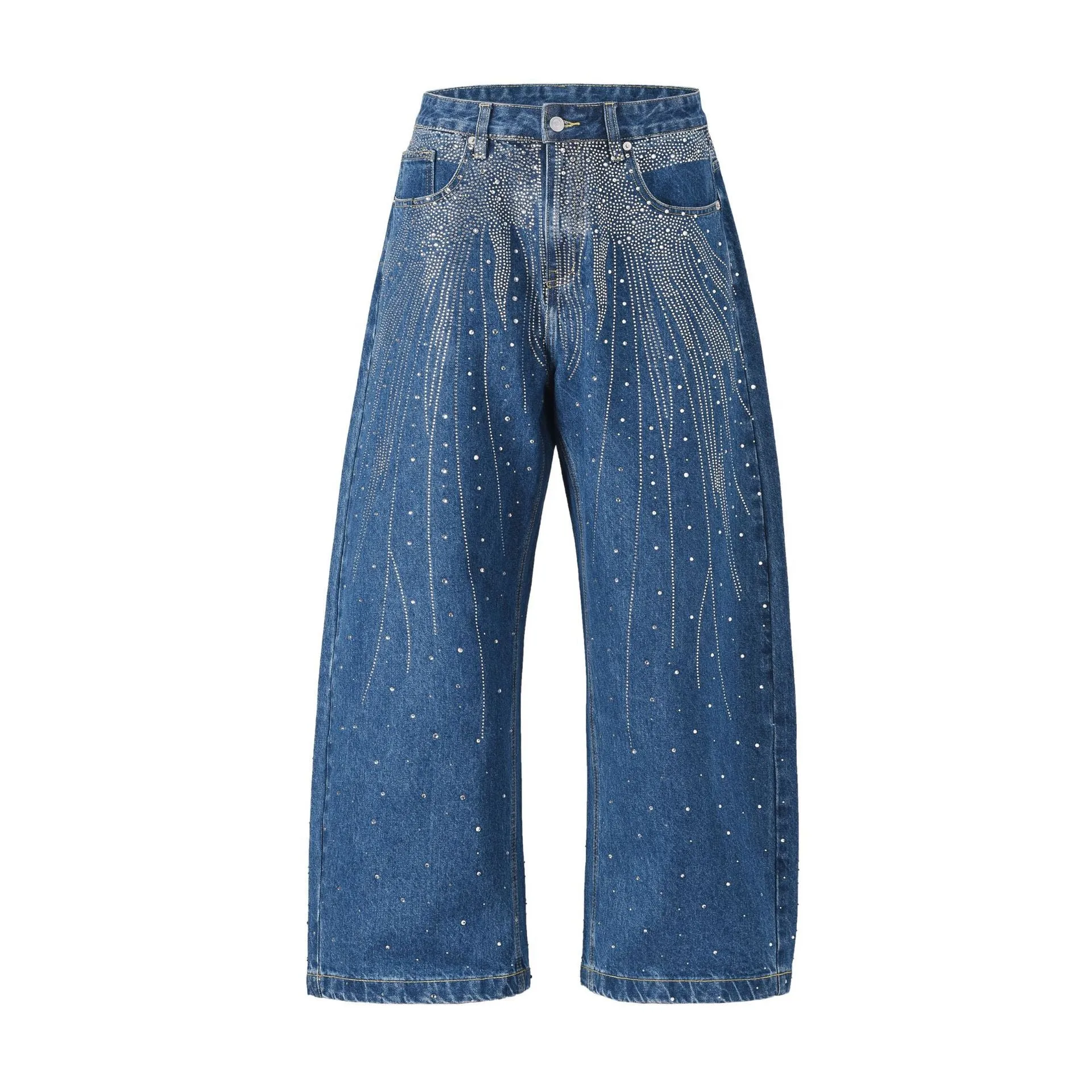 Blue loose-fitting wide-leg cotton trousers for teenagers with European sizing