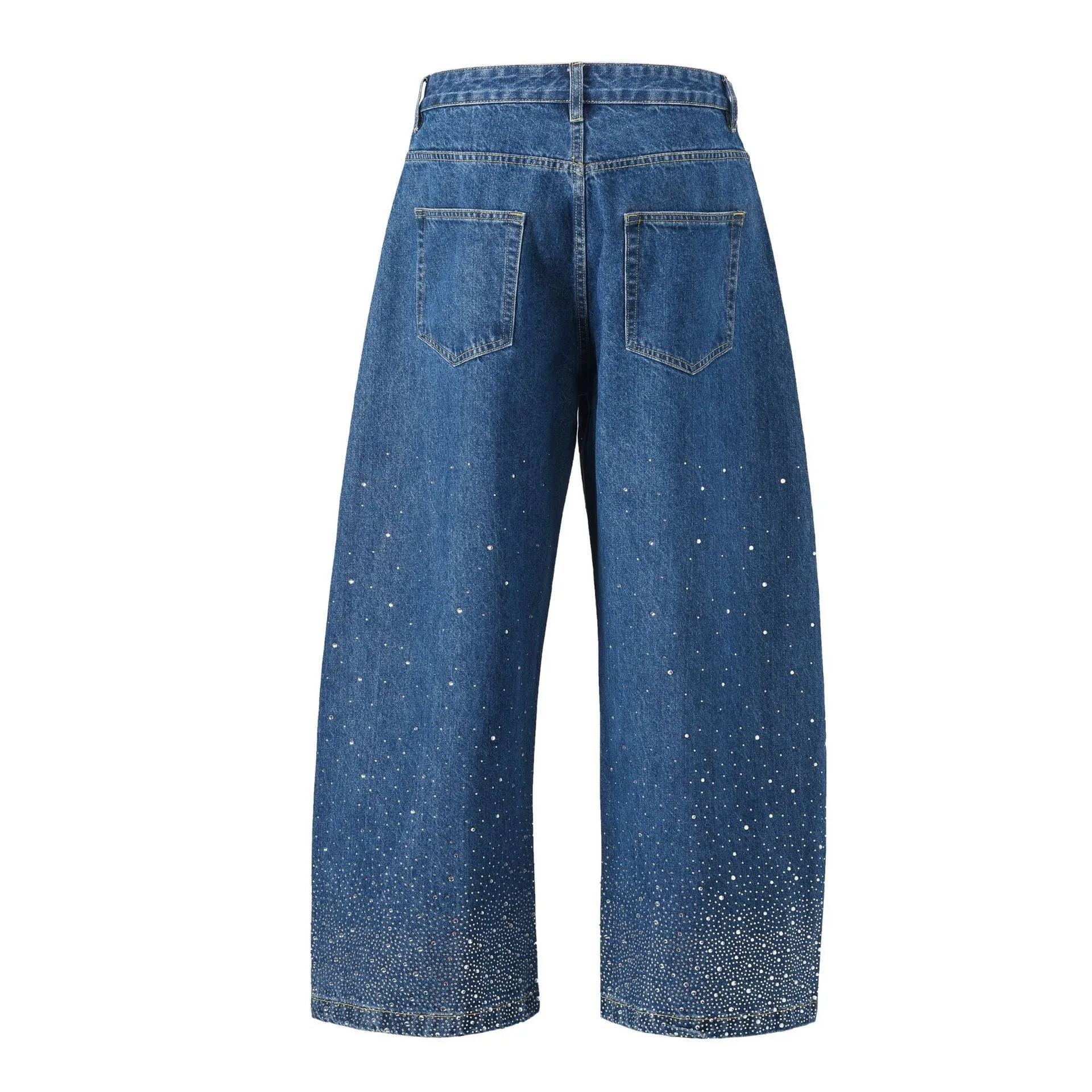Blue loose-fitting wide-leg cotton trousers for teenagers with European sizing