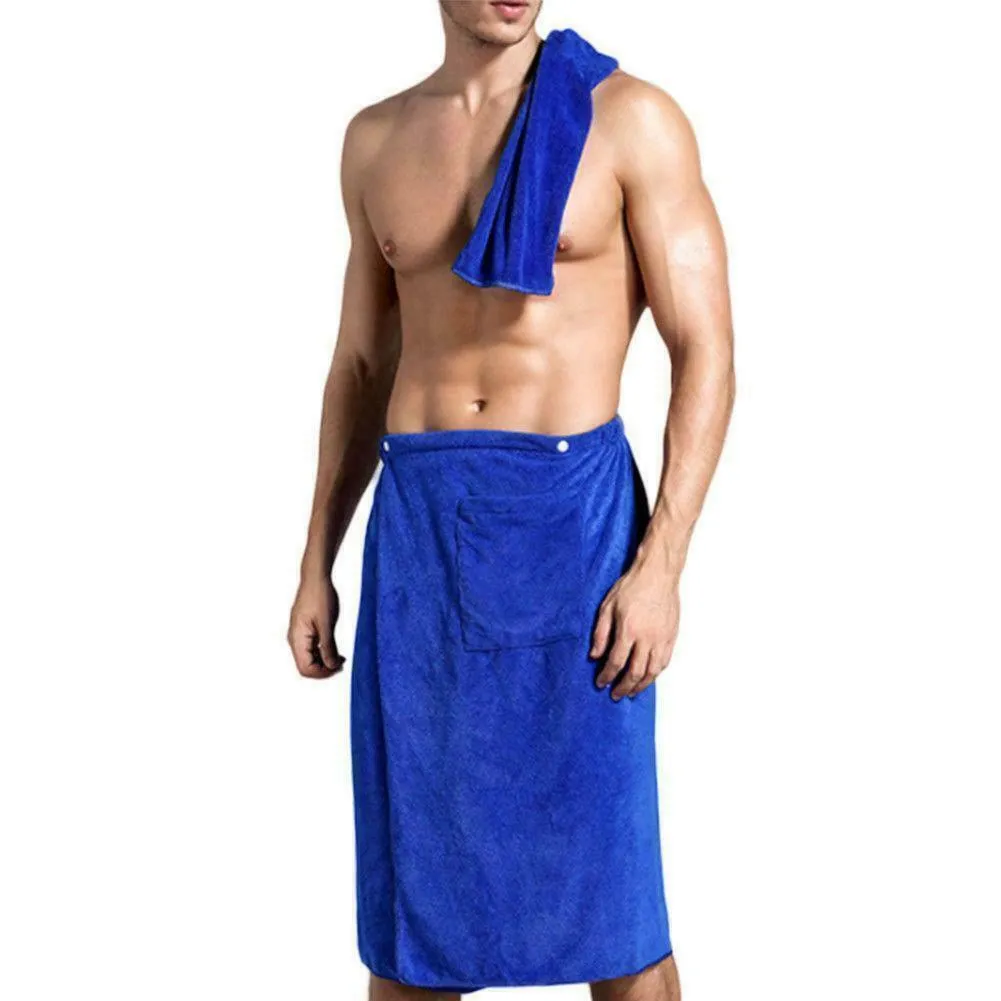 Men's 70x140cm quick-dry bath skirt in blue colour wrap-around design with polyester-polyamide fabric