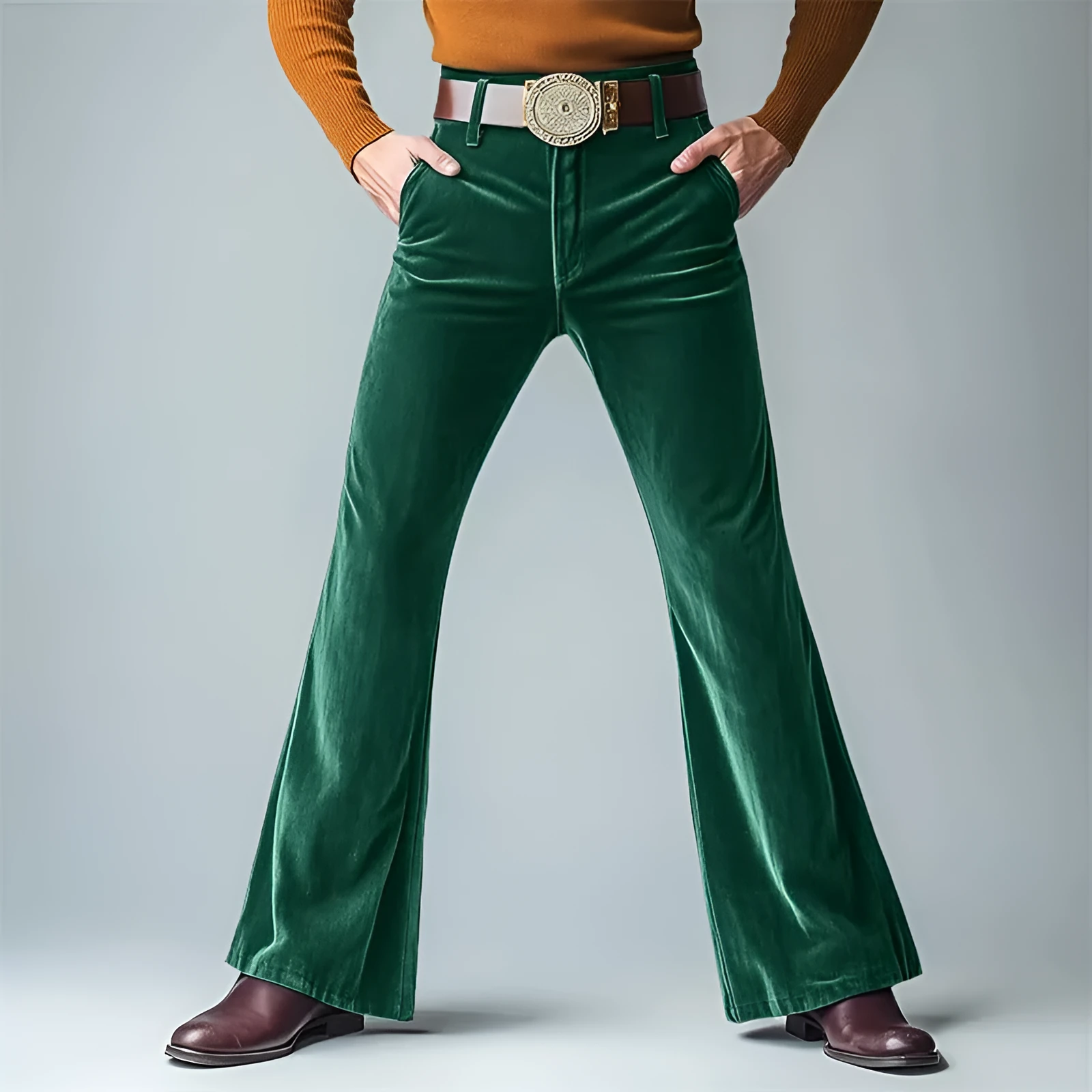 Men's gold velvet slim flared suit trousers in black, dark red, green, blue, khaki, brown or yellow