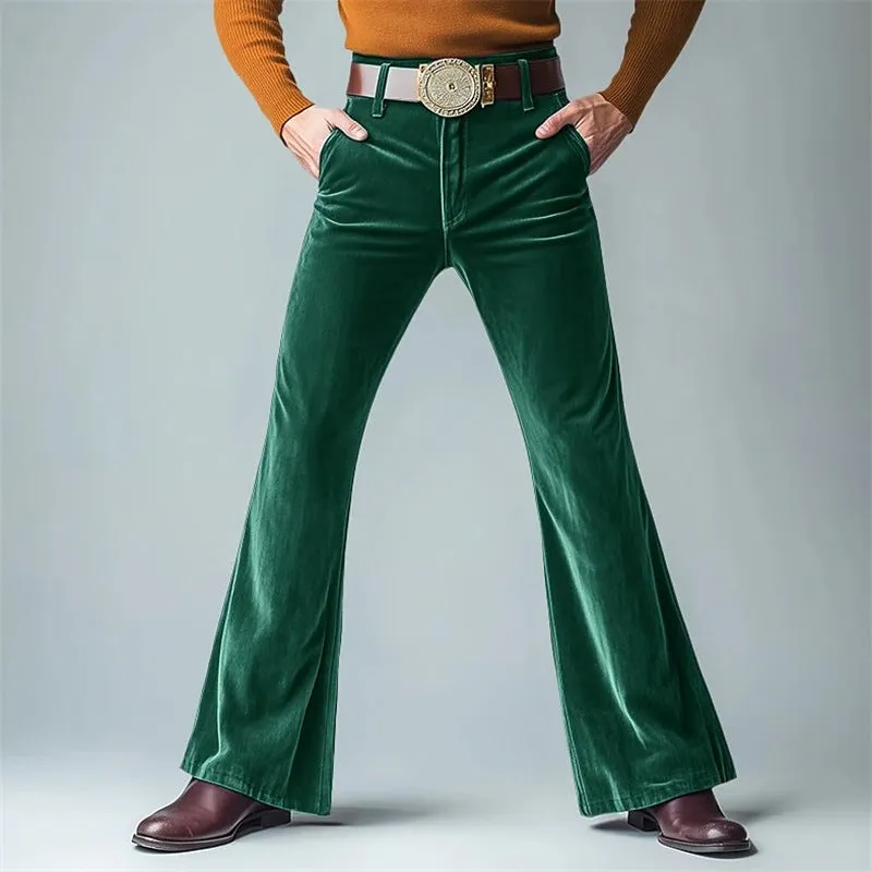 Men's gold velvet slim flared suit trousers in black, dark red, green, blue, khaki, brown or yellow