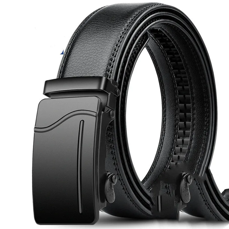 Men's leather belt with automatic buckle, cowhide finish, 3.5cm width, available in black surface colours