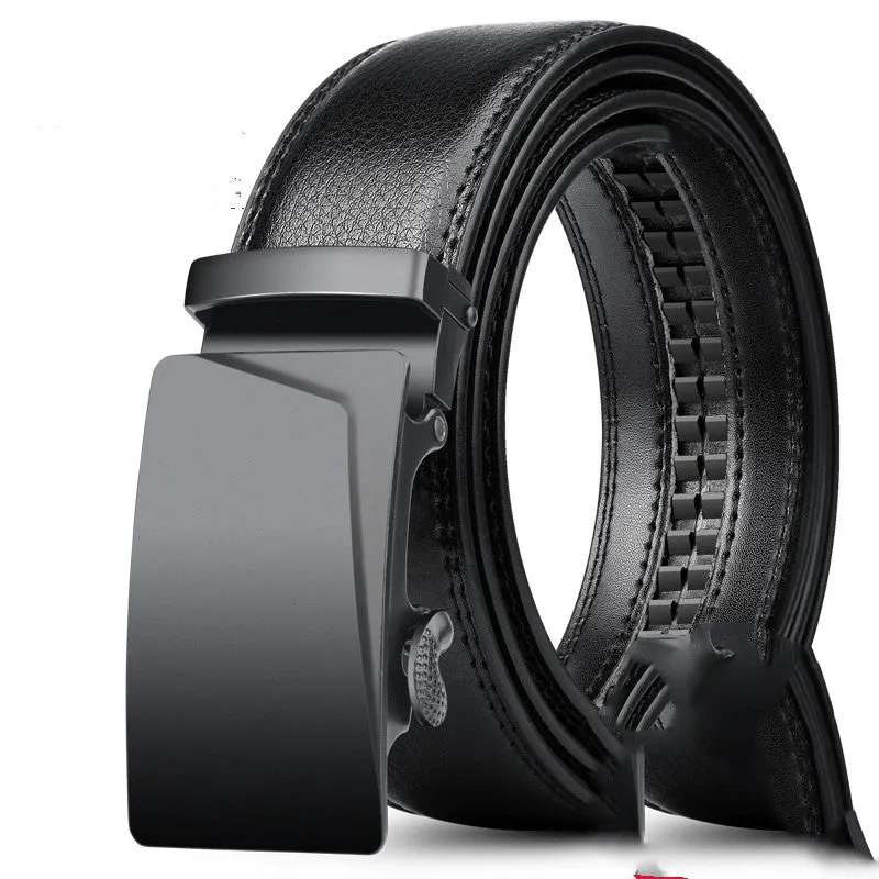 Men's leather belt with automatic buckle, cowhide finish, 3.5cm width, available in black surface colours