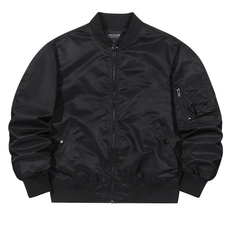 Men's casual jacket loose fit solid colour nylon with side seam pockets