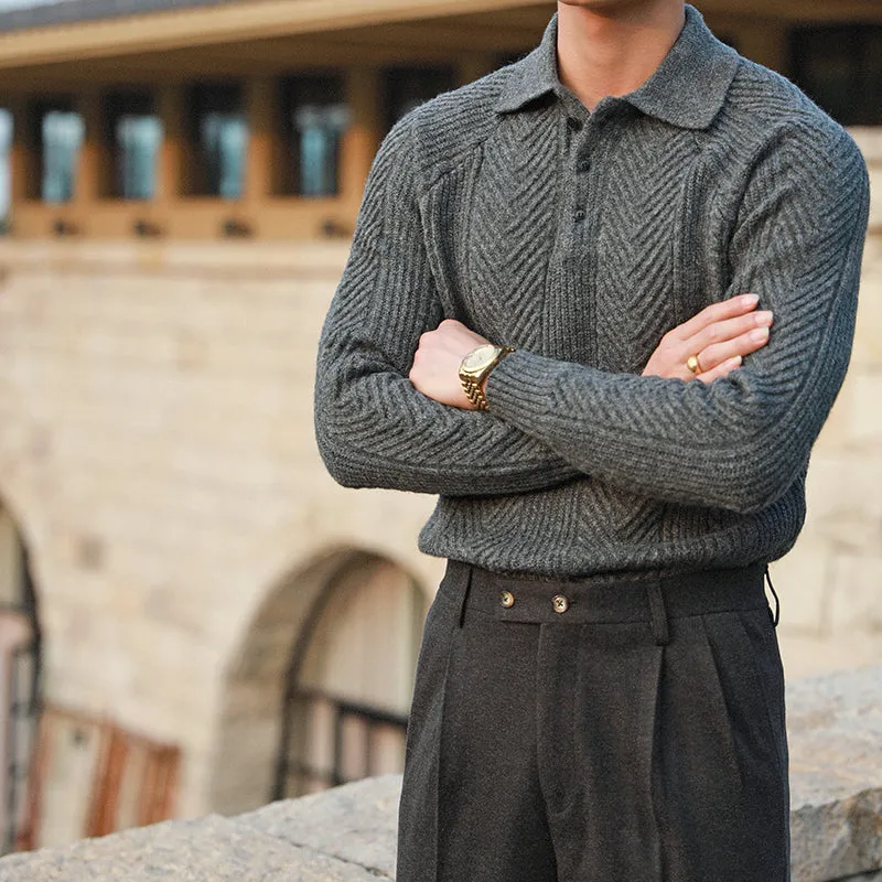 Men's thickened warm base sweater with stand collar in apricot colour, long sleeves, knit fabric