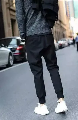Casual sports trousers black straight leg tether closure mid waist full length