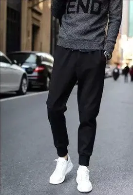 Casual sports trousers black straight leg tether closure mid waist full length