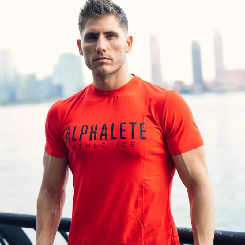 Cotton fitness T-shirt in red, showing front view, available in sizes S to XXL