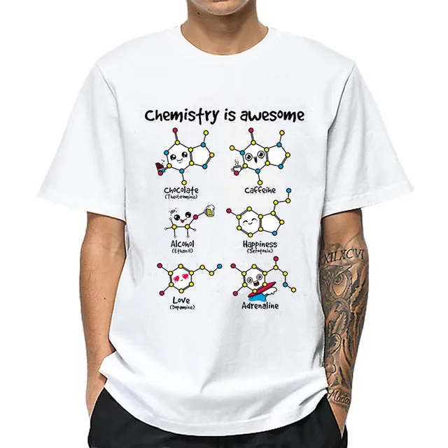 Men's black cotton short-sleeved round-neck T-shirt with white mathematics pun pattern