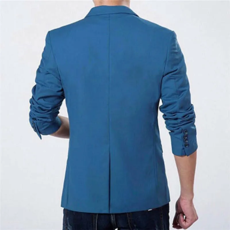 Men's slim fit cotton blend suit jacket with stand-up collar and three-quarter sleeves in black