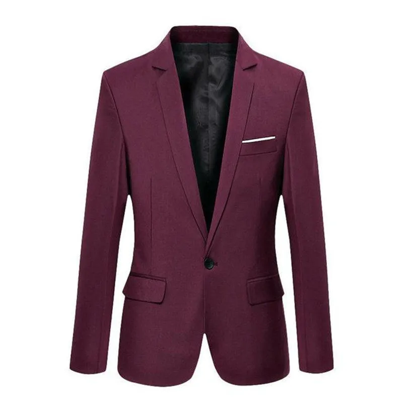 Men's slim fit cotton blend suit jacket with stand-up collar and three-quarter sleeves in black