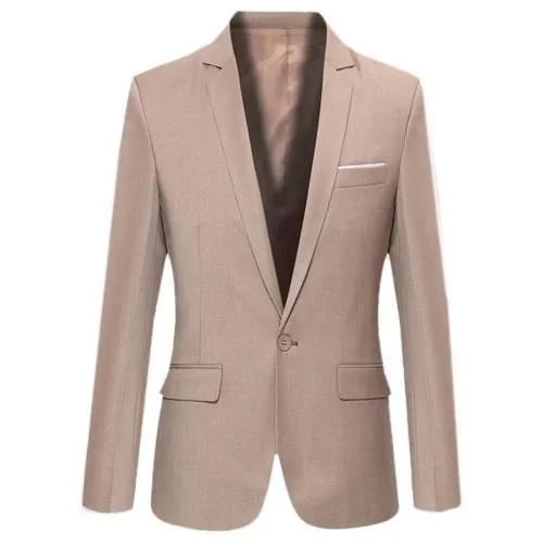 Men's slim fit cotton blend suit jacket with stand-up collar and three-quarter sleeves in black