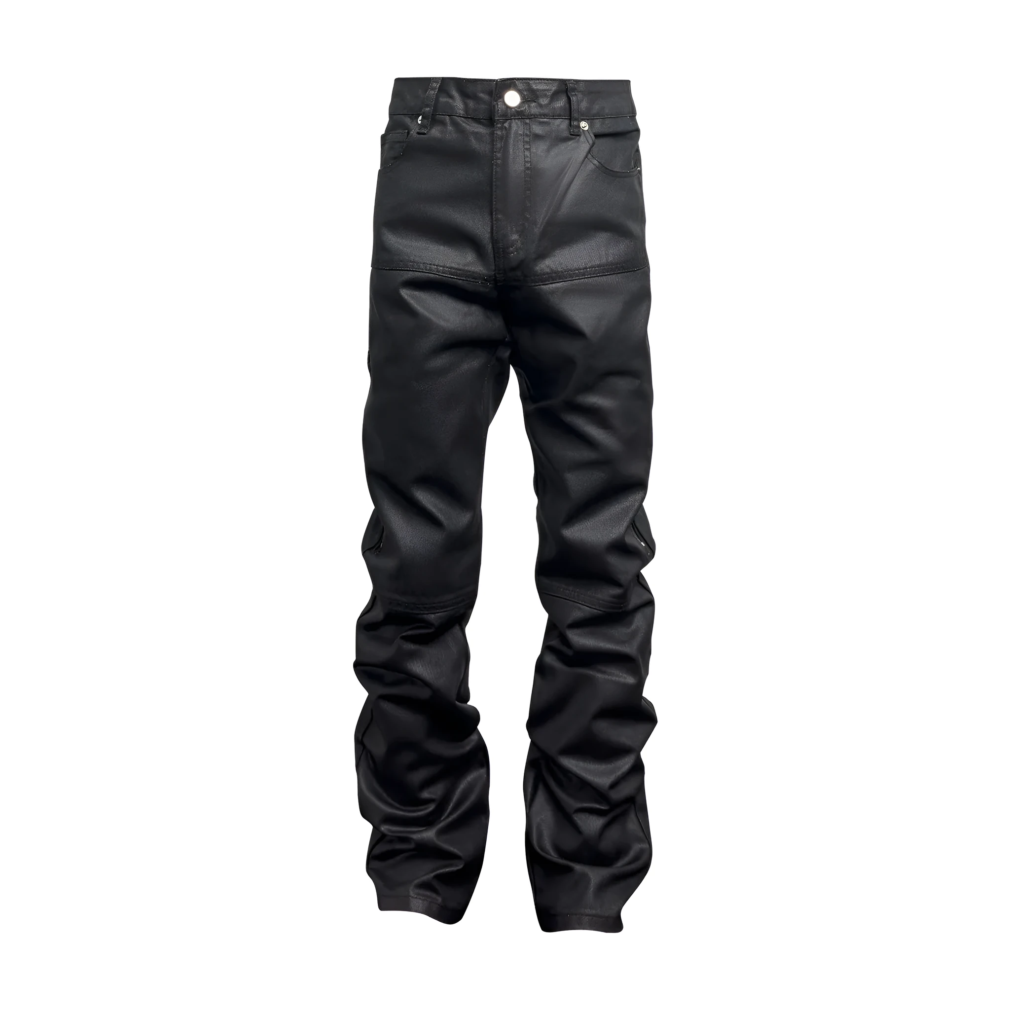 Black denim trousers with zip fly, middle waist, regular length, size M to 2XL
