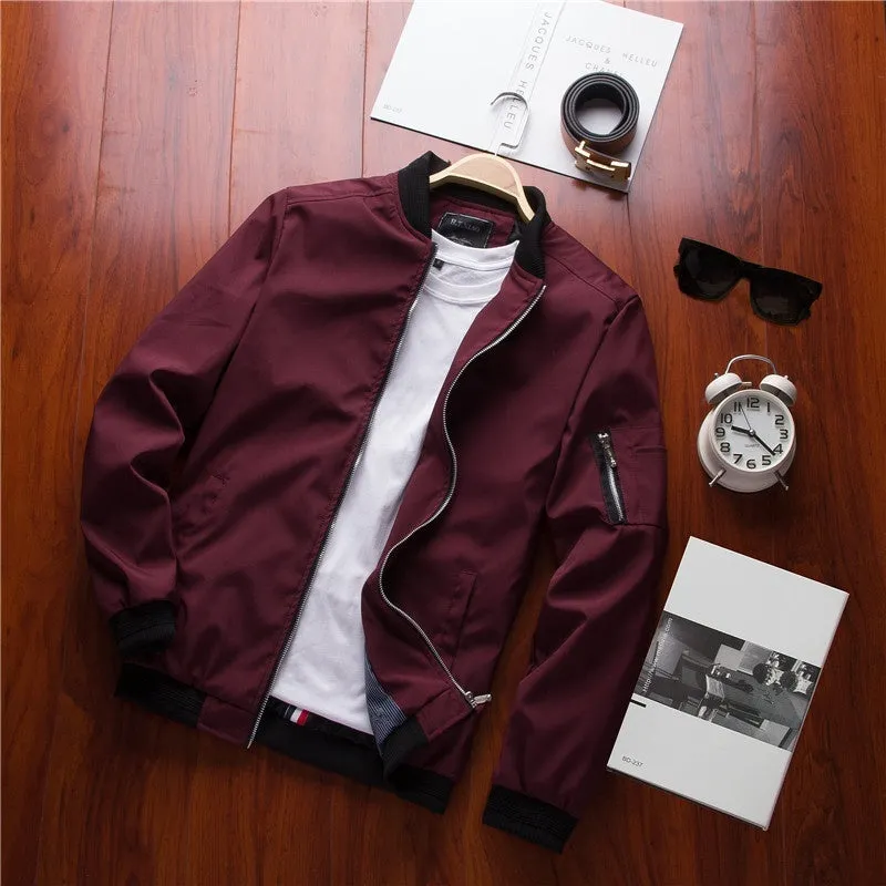 MIST plain zipper front casual bomber jacket in five colours including khaki, red, green, black, blue, sizes M to 6XL, no collar design