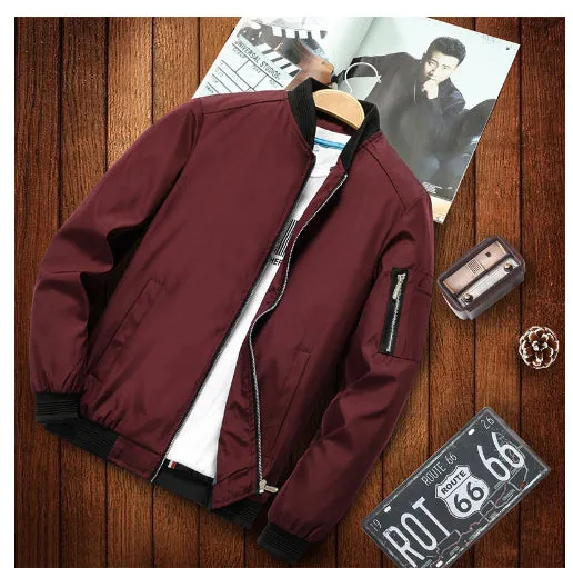 MIST plain zipper front casual bomber jacket in five colours including khaki, red, green, black, blue, sizes M to 6XL, no collar design