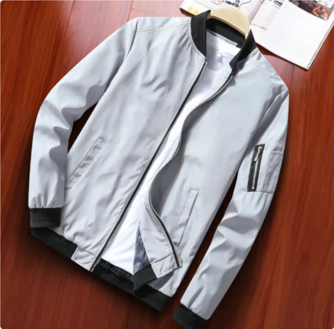 MIST plain zipper front casual bomber jacket in five colours including khaki, red, green, black, blue, sizes M to 6XL, no collar design